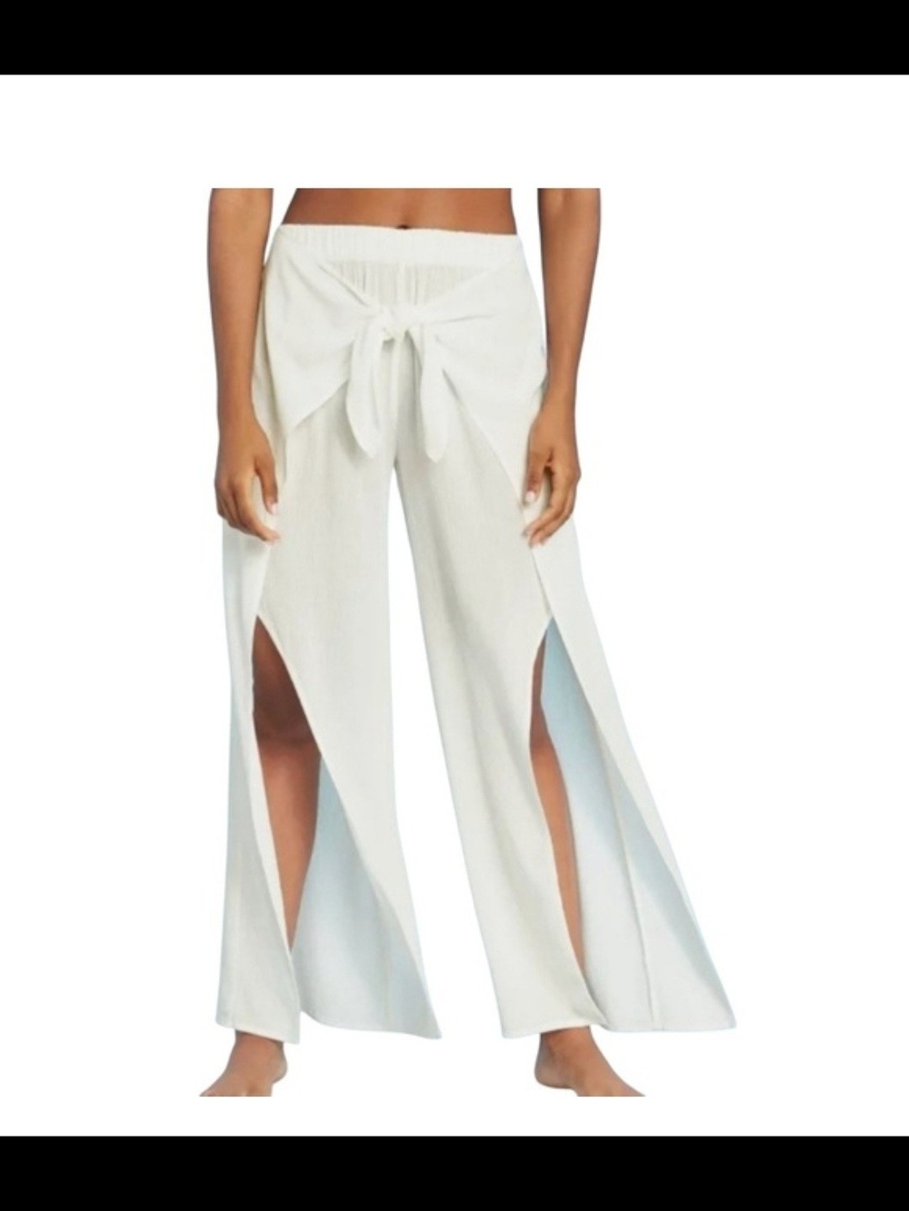 WHBM White Tie-Front Flowy Beach Cover Up Palazzo Pants